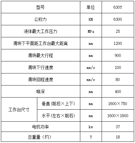 630吨四柱液压机参数