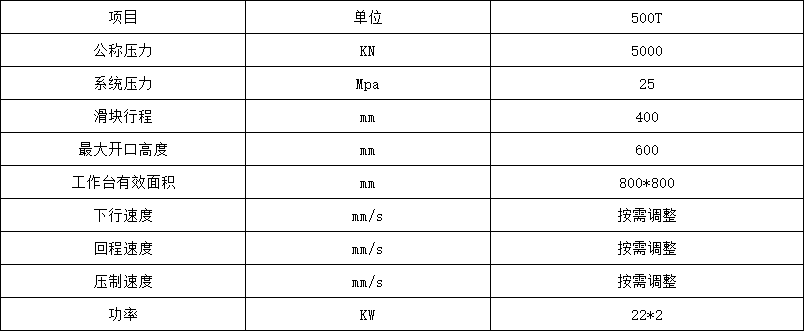 500吨锚杆托盘液压机技术参数